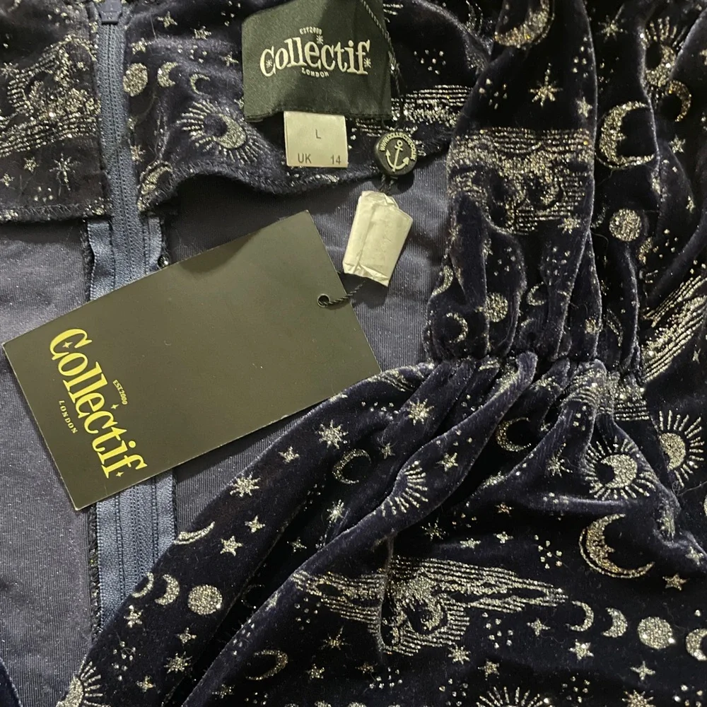 Collectif Trixie Celestial Velvet Swing Dress NWT - Picture 3 of 8